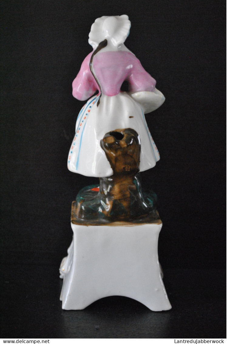 Statuette Jeune Femme Au Panier Soulevant Sa Robe Porcelaine XIXè Vieil Andenne Vieux Bruxelles Paris Porte Plume Encens - Other & Unclassified