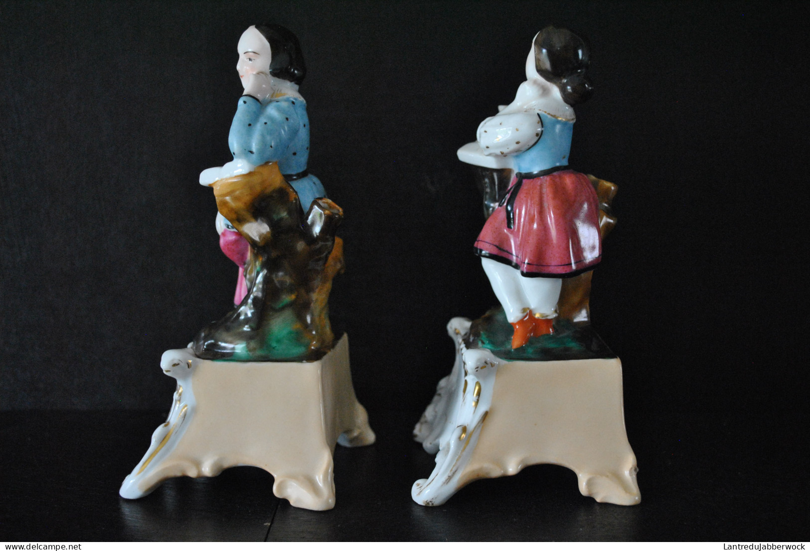 Paire De Statuettes D'enfants Lisant Et Accoudés Porcelaine XIXè Vieil Andenne Vieux Bruxelles Paris Porte Plume Encens - Autres & Non Classés