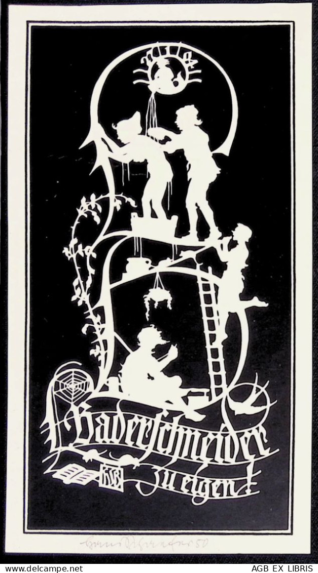 1950 EX LIBRIS HANS SCHAEFER X BADER SCHNEIDER ZU EIGEN EXLIBRIS PROFILO PETER PAN - Bookplates