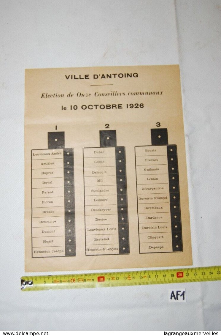 AF1 Affiche - Elections - Antoing - Tournai - 1926 - Affiches