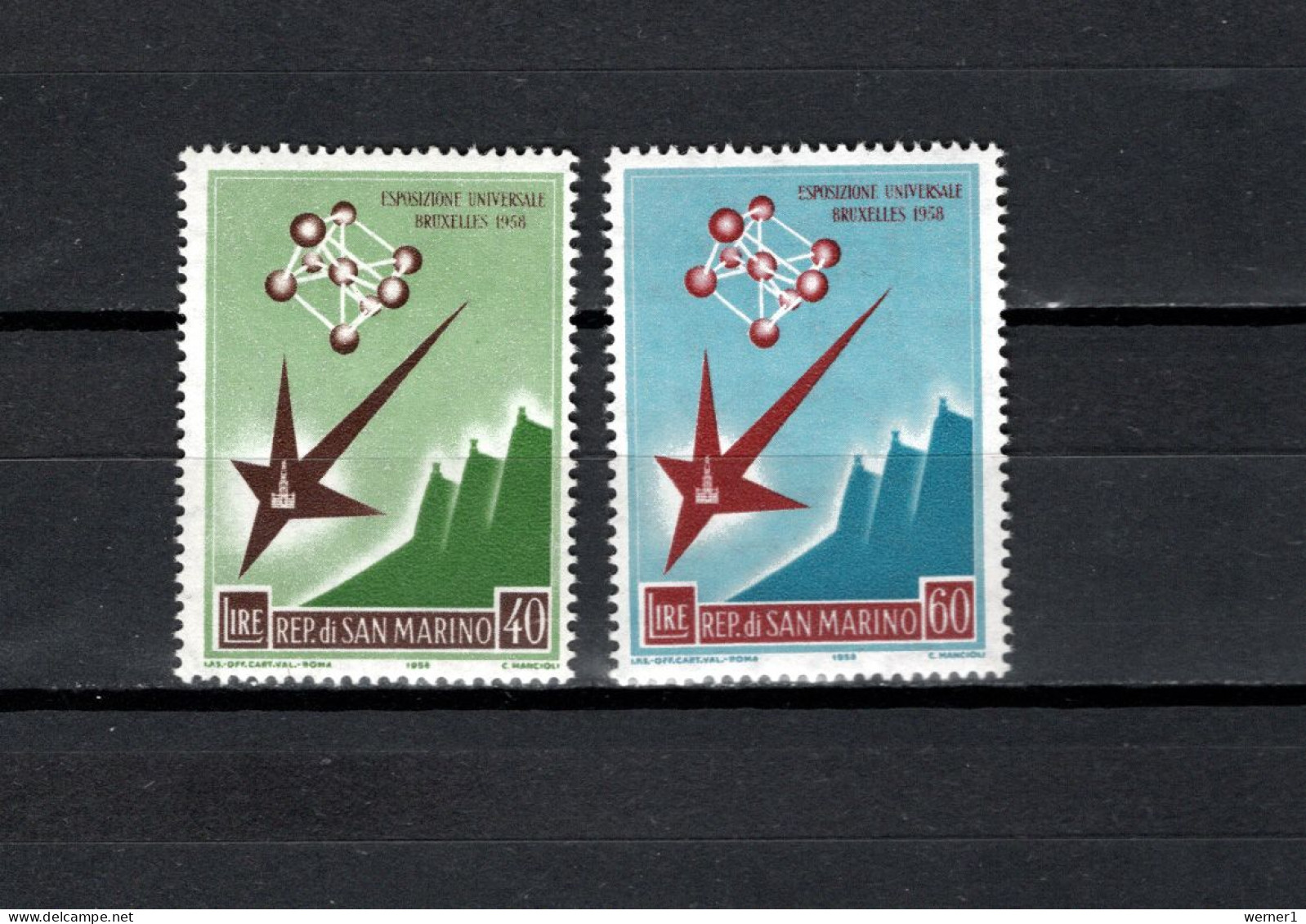 San Marino 1958 Space, Expo Brussels Set Of 2 MNH - Europa