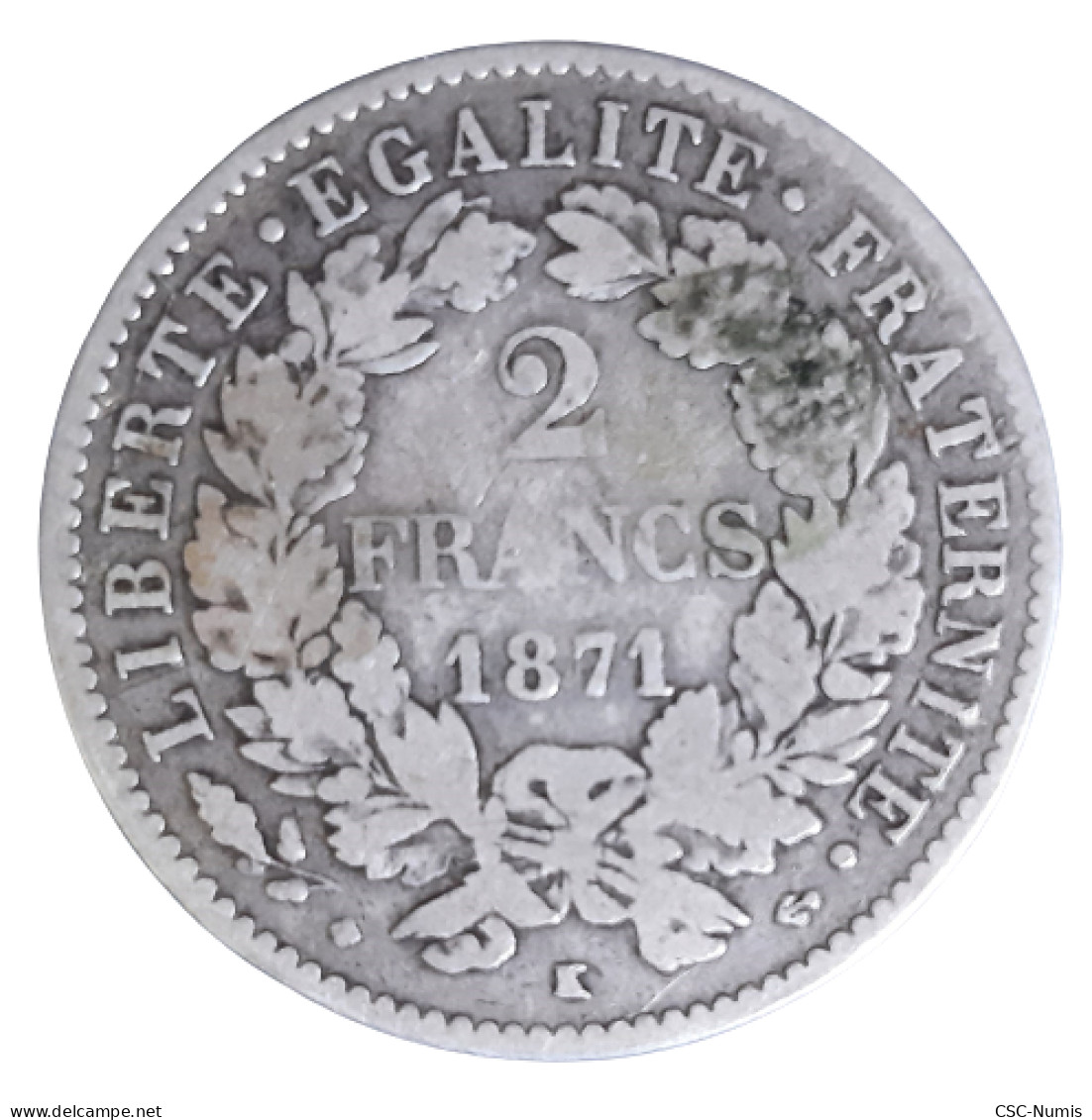 (CG#031) - 2 Francs 1871 K, Bordeaux - Variété Petit K - 1870-1871 Regering Van Nationale Verdediging