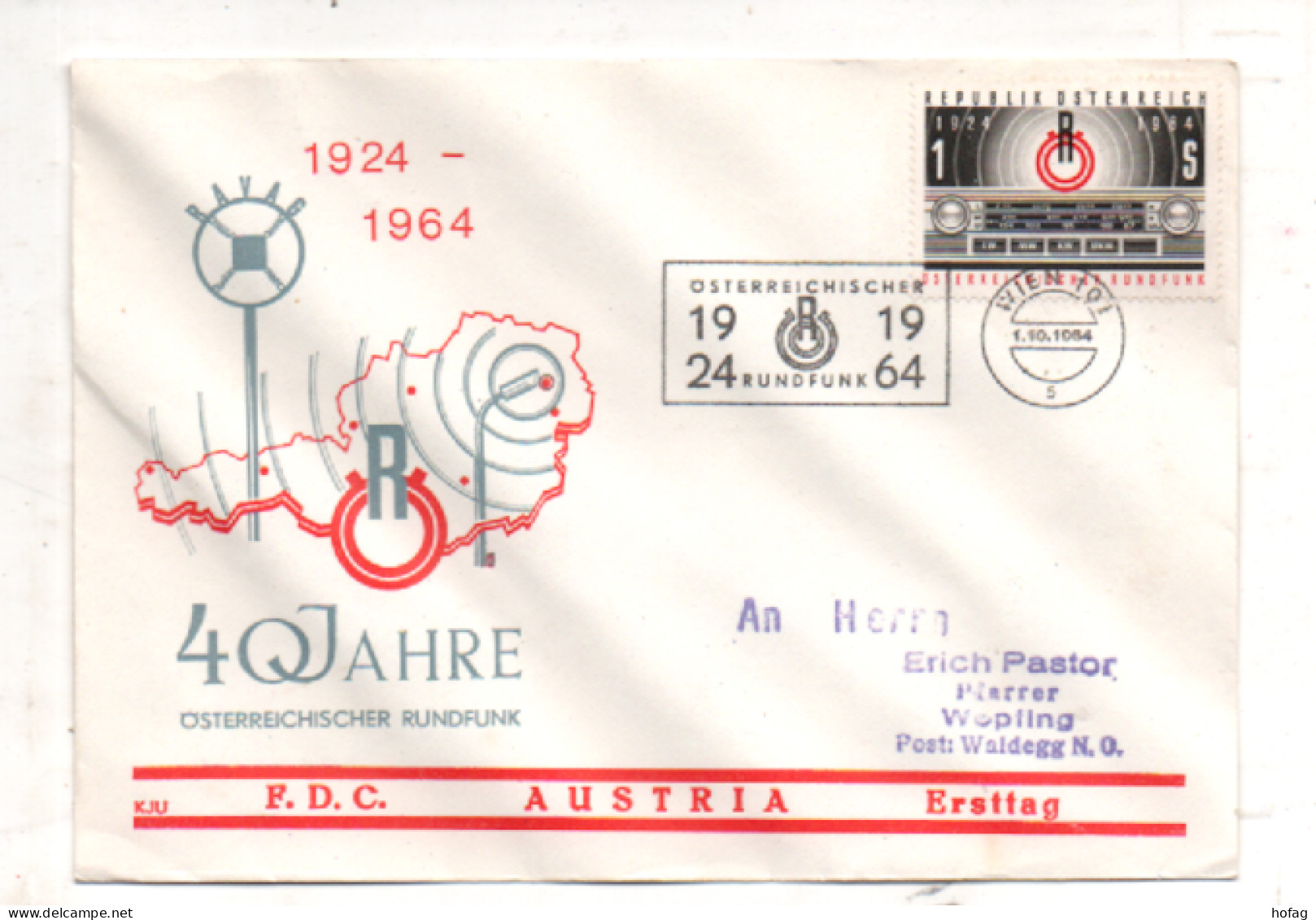 Österreich 1964 MiNr.: 1174 Rundfunk; Austria FDC Scott:739 YT: 1011 Sg: 1438 - FDC