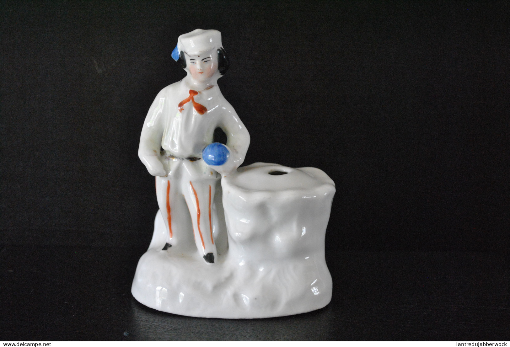 Statuette En Porcelaine XIXè Vieil Andenne Vieux Bruxelles Paris Porte Encens Plume Titi Parisien Gavroche à Casquette - Sonstige & Ohne Zuordnung