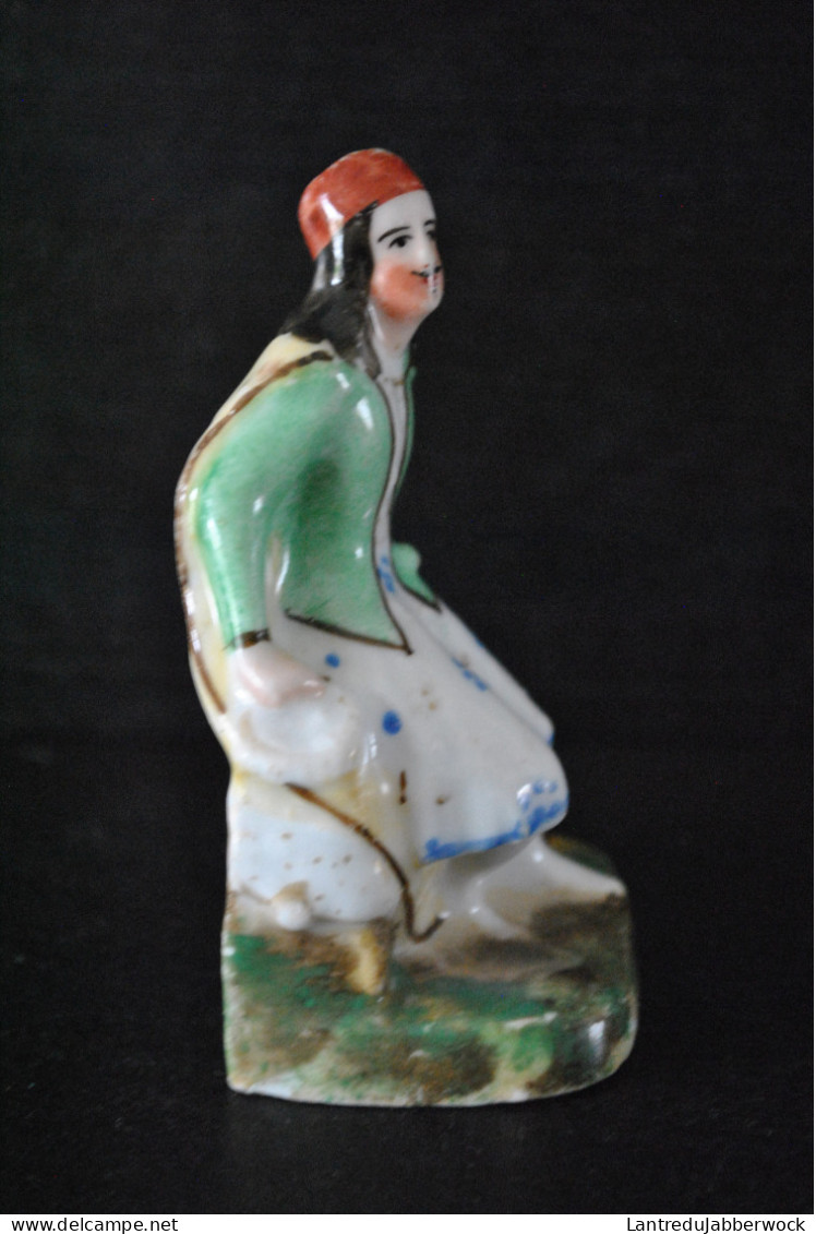 Petite Statuette En Porcelaine XIXè Vieil Andenne Vieux Bruxelles Paris Soldat Orient Fez Oriental Porte Encens Plume - Sonstige & Ohne Zuordnung