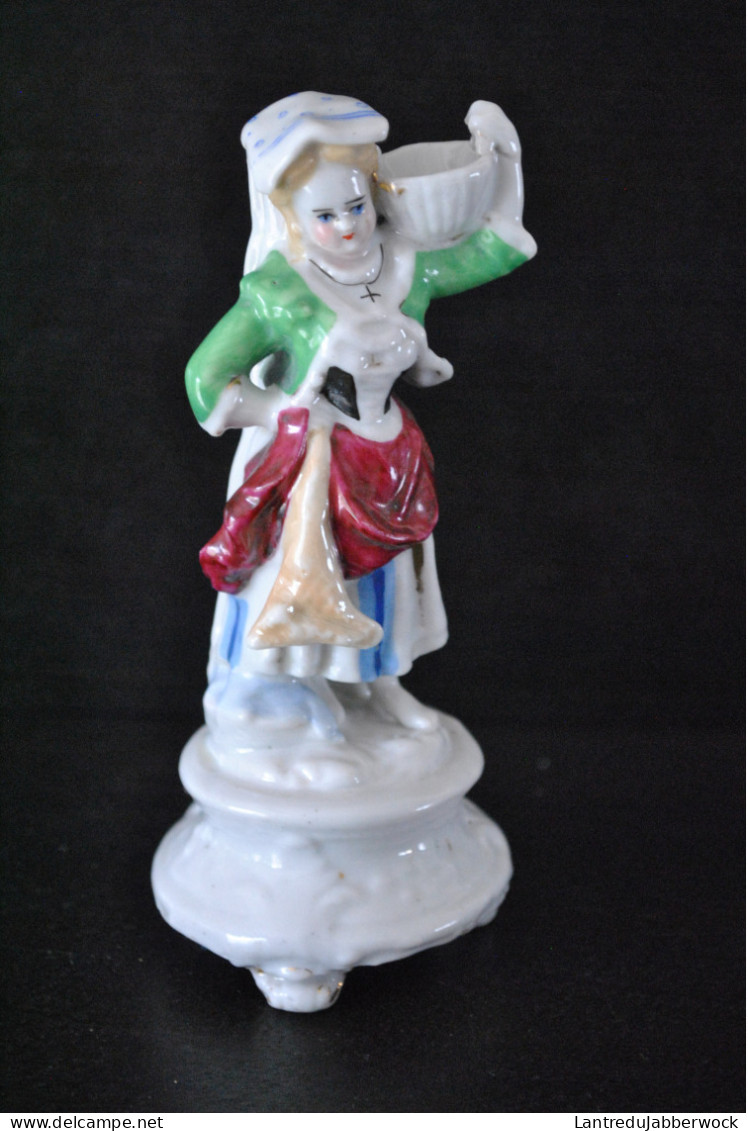 Statuette De Lavandière Au Panier Porcelaine Polychrome XIXè Vieil Andenne Vieux Bruxelles Paris Porte Encens Paysanne - Otros & Sin Clasificación