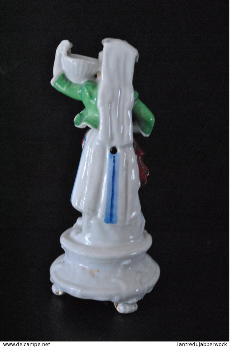 Statuette De Lavandière Au Panier Porcelaine Polychrome XIXè Vieil Andenne Vieux Bruxelles Paris Porte Encens Paysanne - Autres & Non Classés