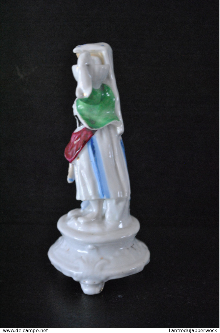 Statuette De Lavandière Au Panier Porcelaine Polychrome XIXè Vieil Andenne Vieux Bruxelles Paris Porte Encens Paysanne - Autres & Non Classés