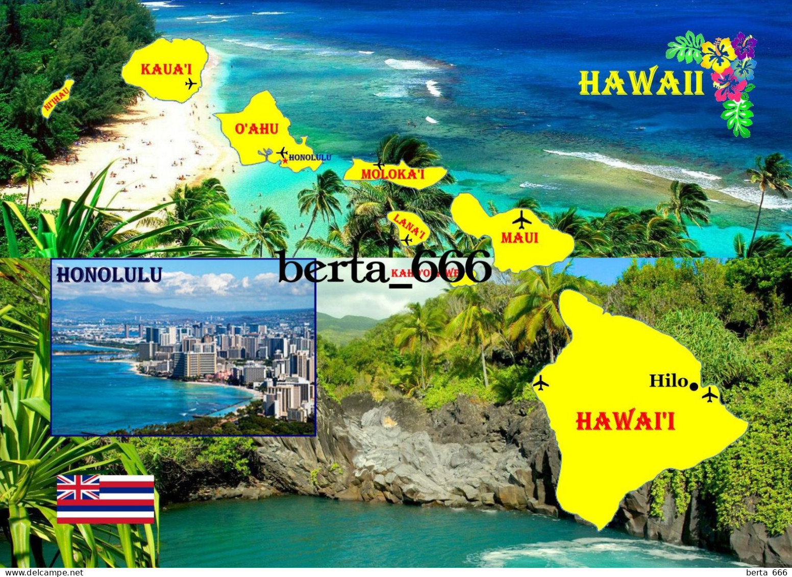 United States Hawaii State Map New Postcard * Carte Geographique * Landkarte - Altri & Non Classificati