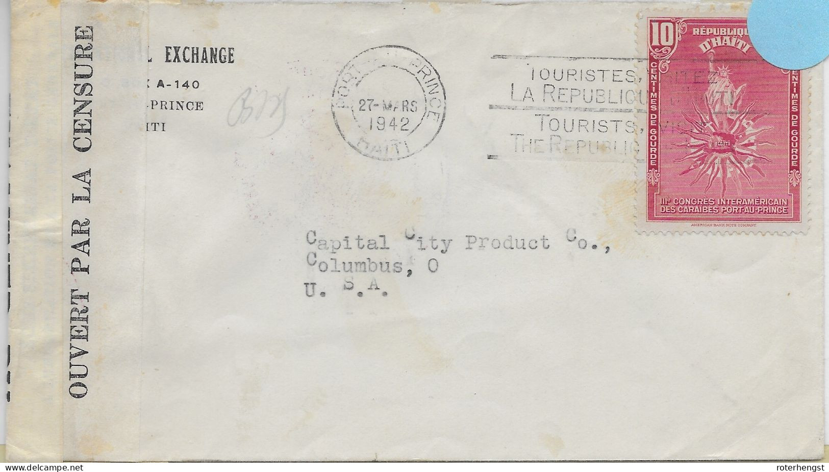 Haiti Letter Port Au Prince 1942 Censored To Columbus USA - Haiti