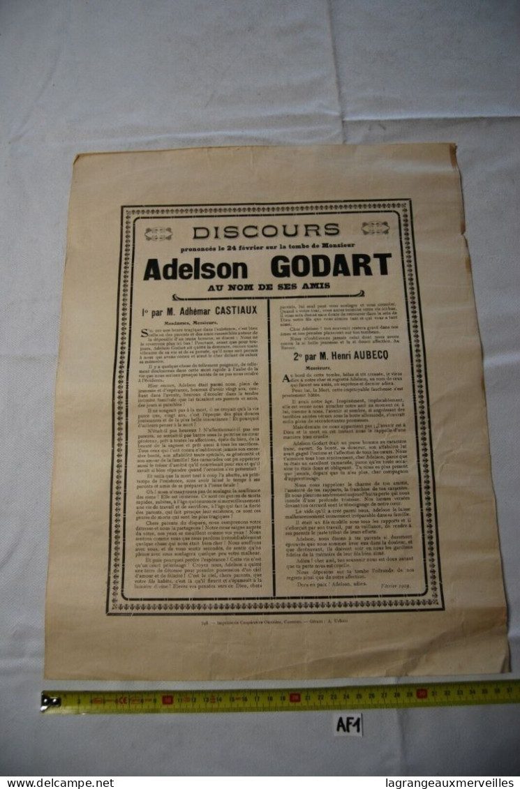 AF1 Affiche - Discours Sur La Tombe De Adelson Godart - 1919 - Posters