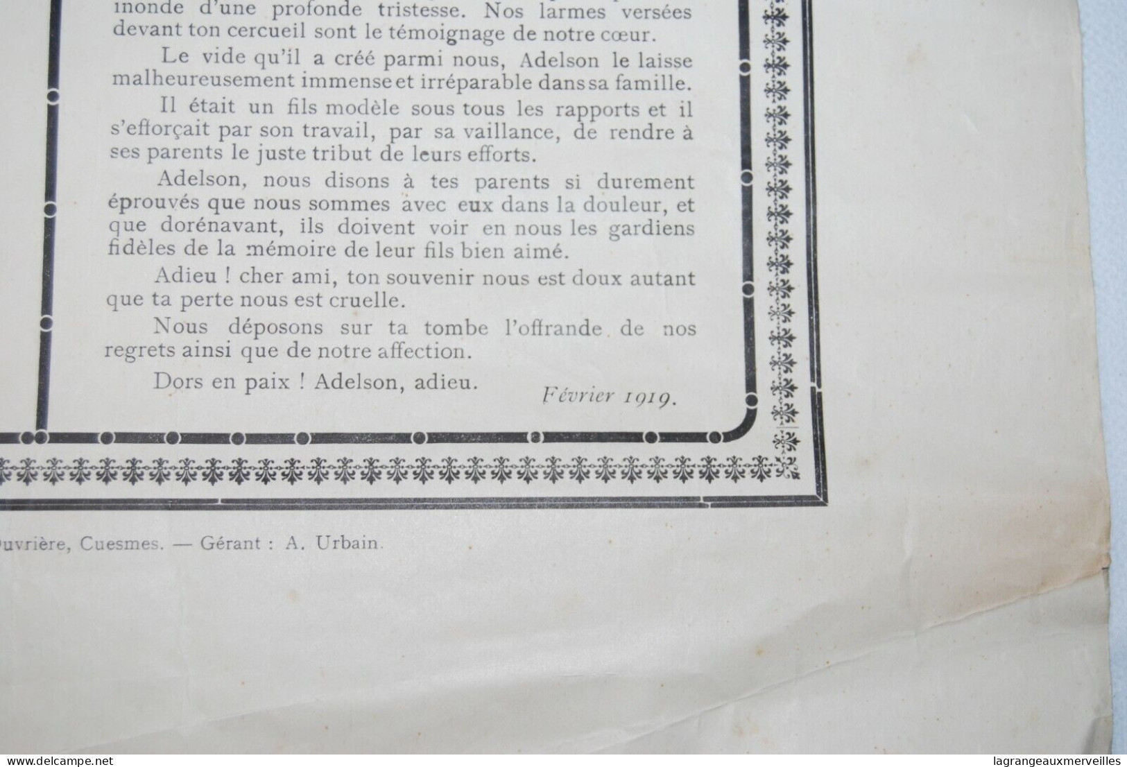 AF1 Affiche - Discours Sur La Tombe De Adelson Godart - 1919 - Afiches