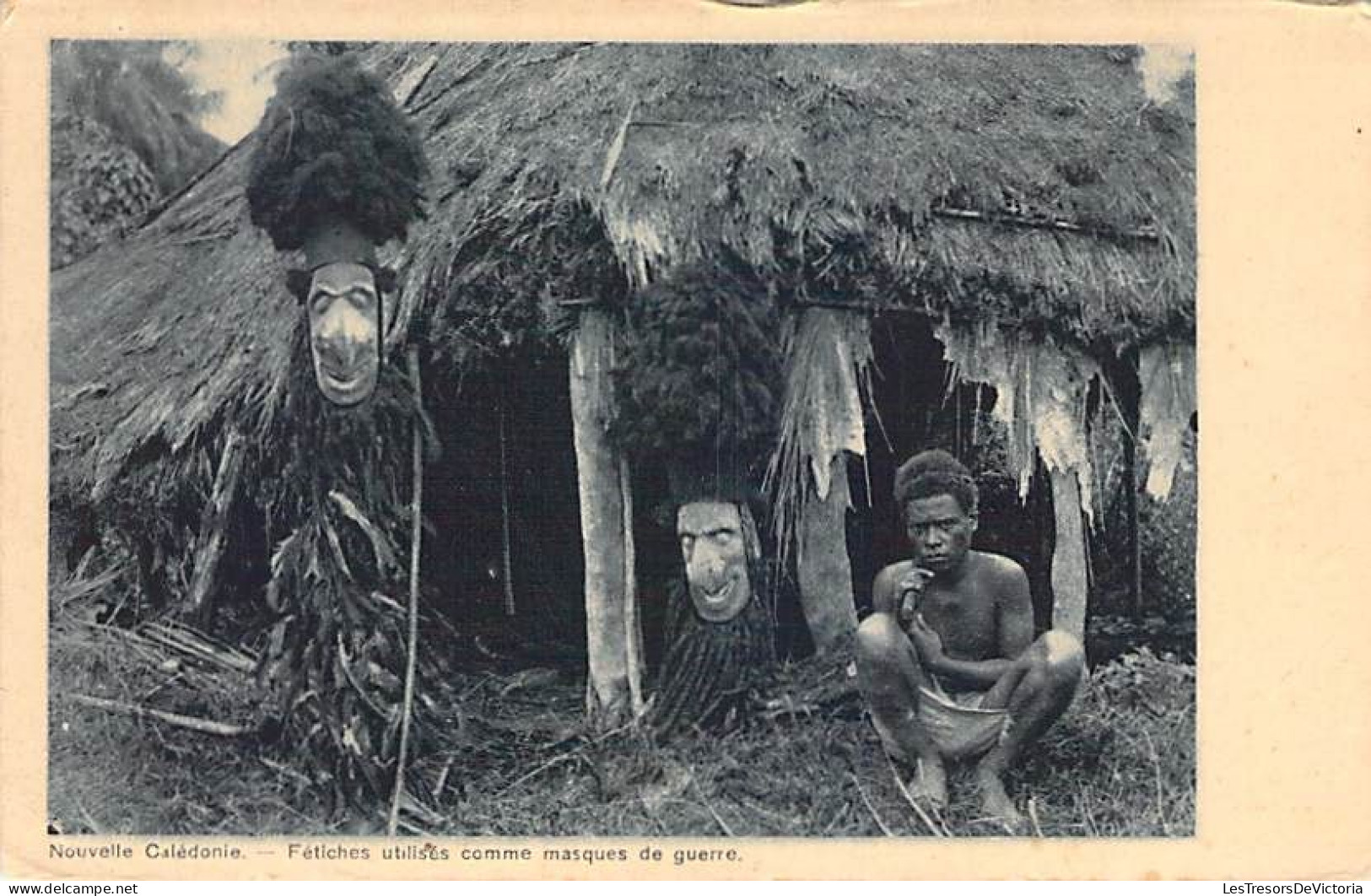 Nouvelle Calédonie - Fétiches Utilisés Comme Masques De Guerre - Canaque - Animé - Carte Postale Ancienne - Nieuw-Caledonië