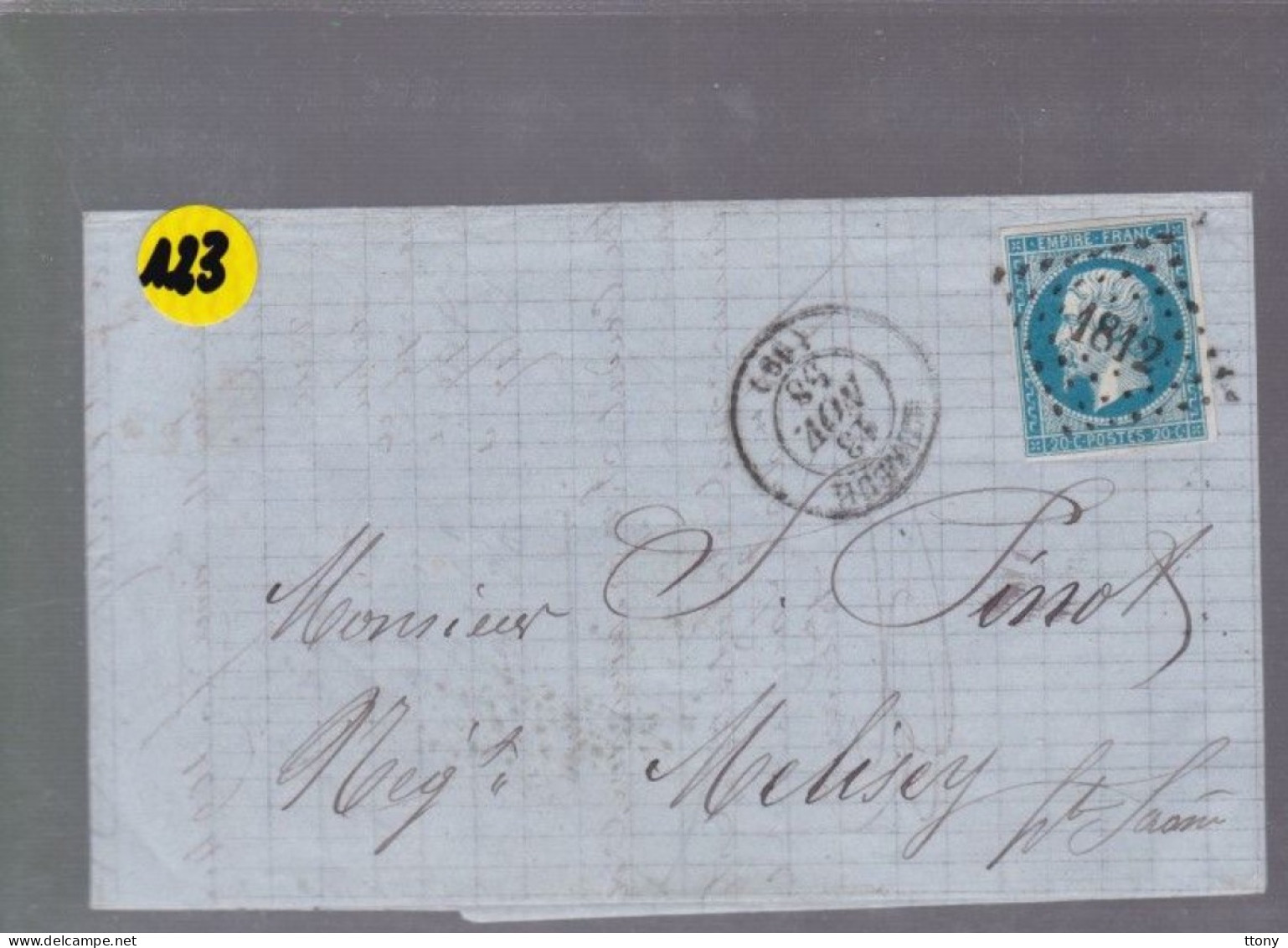 Un Timbre N° 14 Napoléon III     20 C   Bleu  Sur Lettre    Pour   Melisey    1858  Pc 1812 - 1853-1860 Napoleon III