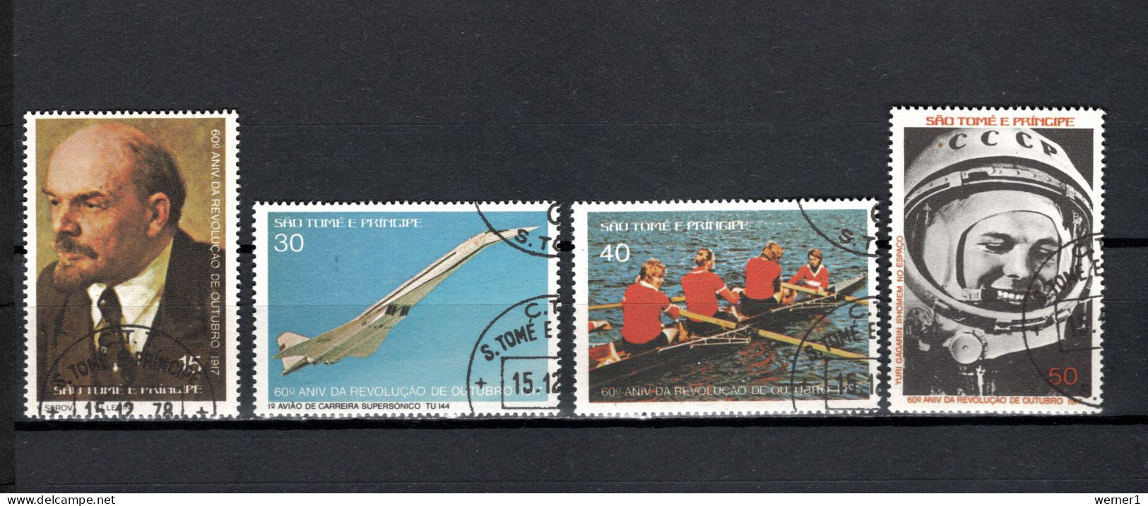 Sao Tome E Principe (St. Thomas & Prince) 1977 Space, October Revolution 60th Anniv. Set Of 4 CTO - Afrika