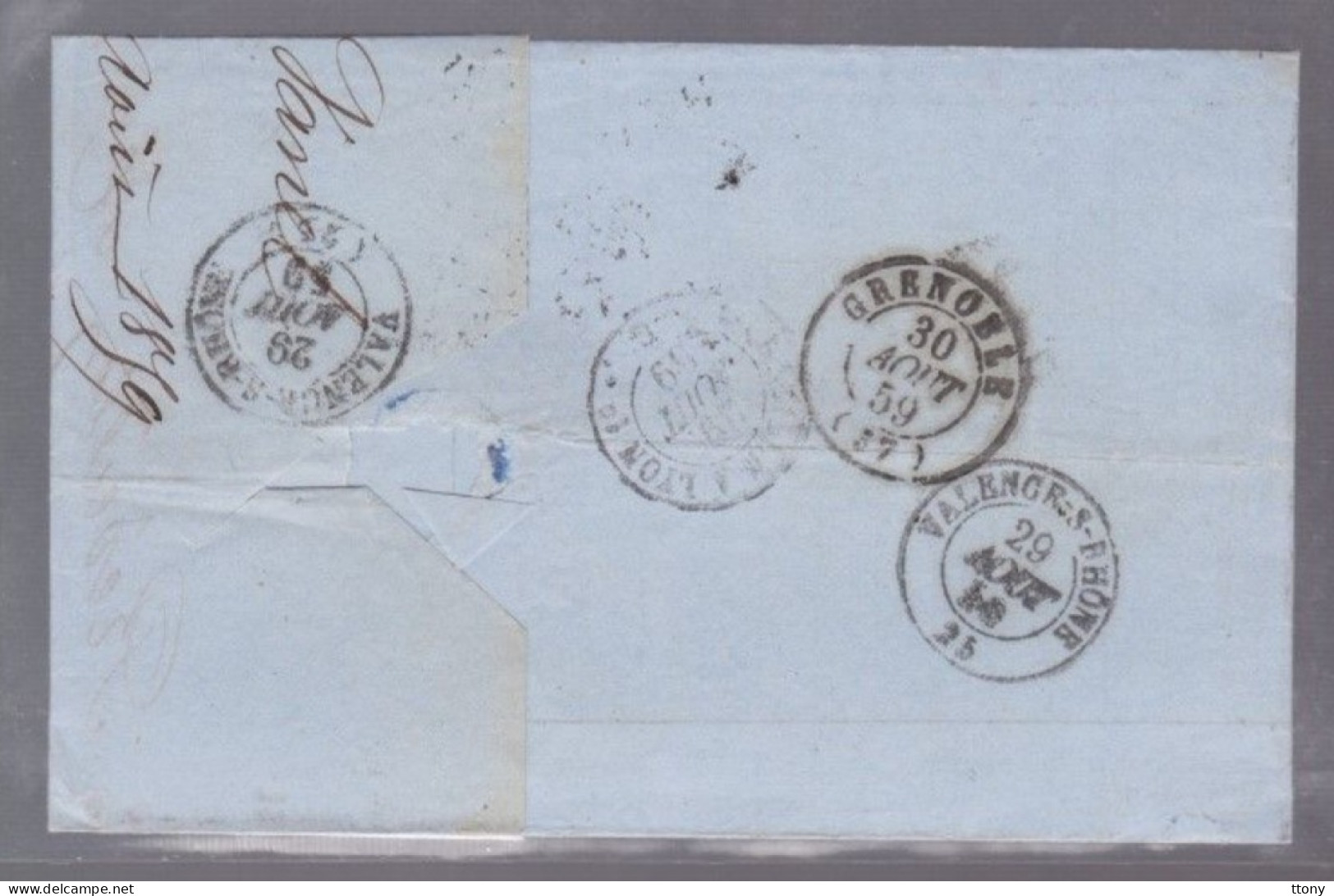 Un Timbre N° 14 Napoléon III     20 C   Bleu  Sur Lettre    Pour   Grenoble    1859 - 1853-1860 Napoleon III