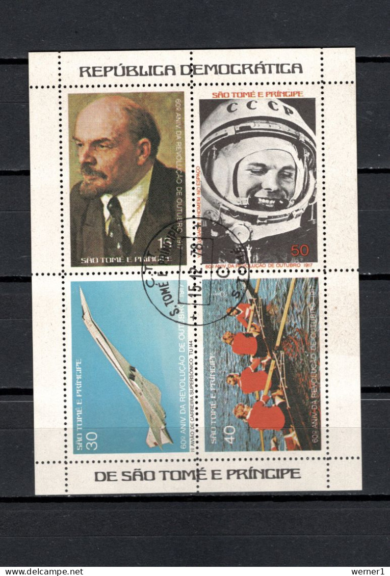 Sao Tome E Principe (St. Thomas & Prince) 1977 Space, October Revolution 60th Anniv. S/s CTO - Afrika