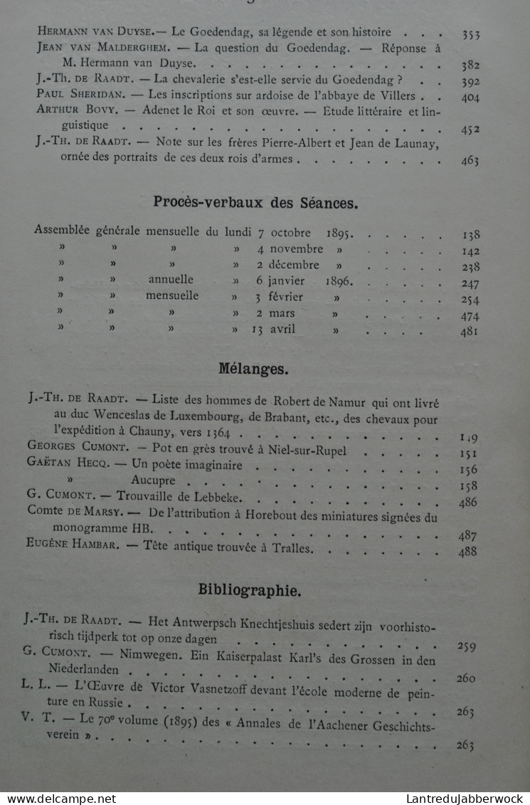 ANNALES D'ARCHEOLOGIE BRUXELLES 10 1896 Saint-Mard Chateau de Horst Abbaye Villers Dinant Waret Le Goedendag tapisseries