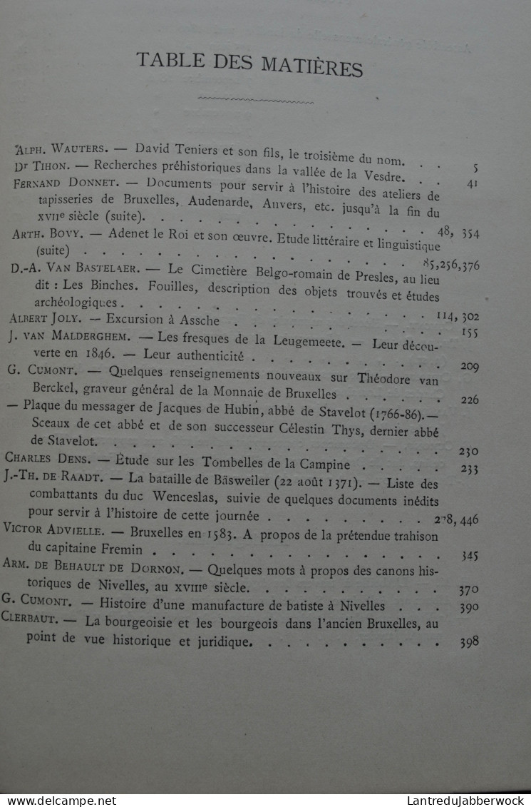 ANNALES D'ARCHEOLOGIE BRUXELLES 11 1897 Vesdre Cimetière Presles Les Binches Tombelles Campine Termonde Nivelles Teniers - Belgium