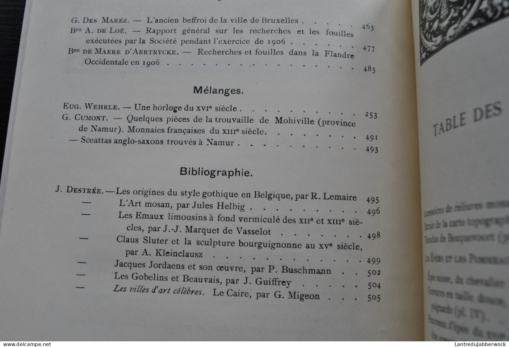 ANNALES D'ARCHEOLOGIE BRUXELLES 21 1907 Pommeaux D'épées Loterie Parure Egypte Sépulture En Chine Beffrois Halles Hôtel - Belgien