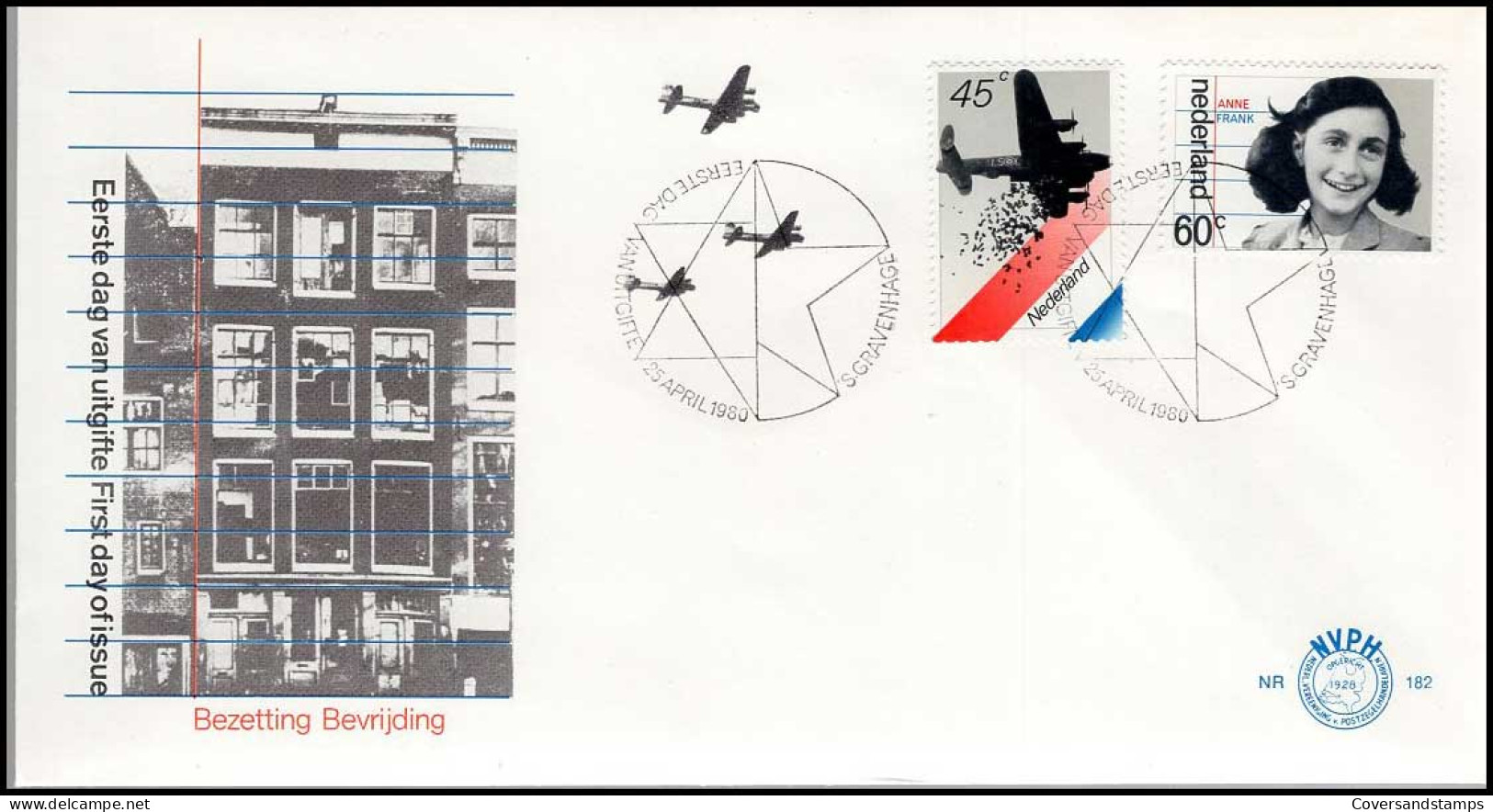 FDC - NVPH 182 - Bezetting Bevrijding - Anne Frank - FDC