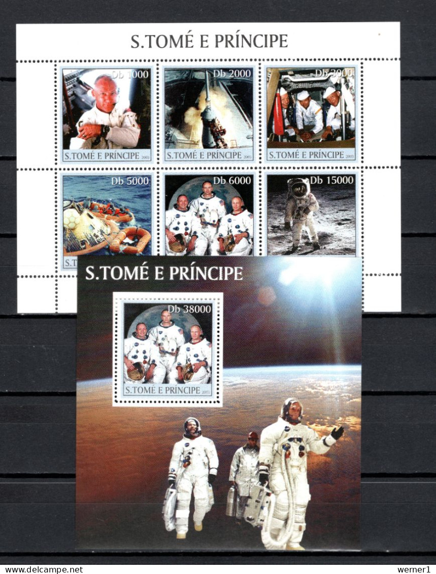 Sao Tome E Principe (St. Thomas & Prince) 2003 Space, Moonlanding Sheetlet + S/s MNH - Afrika