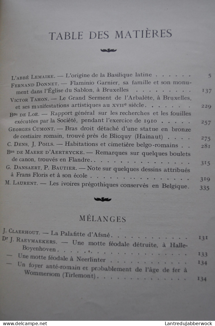 ANNALES D'ARCHEOLOGIE BRUXELLES 25 1911 Ivoires Prégothiques Serment De L'arbalète Bruxelles Flaminio Garnier Basilique - Belgique