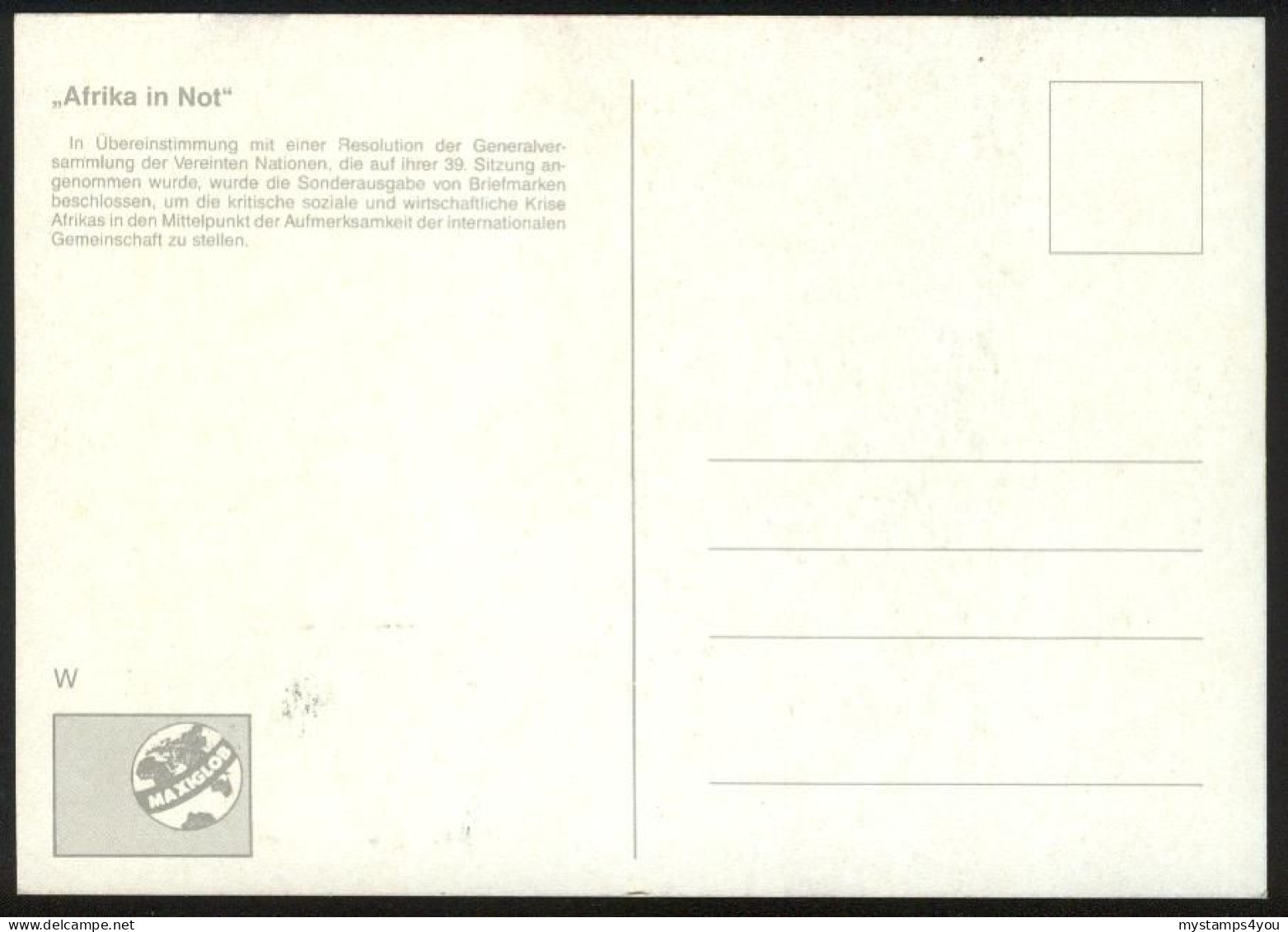 Mk UN Vienna (UNO) Maximum Card 1986 MiNr 55 | "Africa In Crisis" #max-0012 - Cartoline Maximum