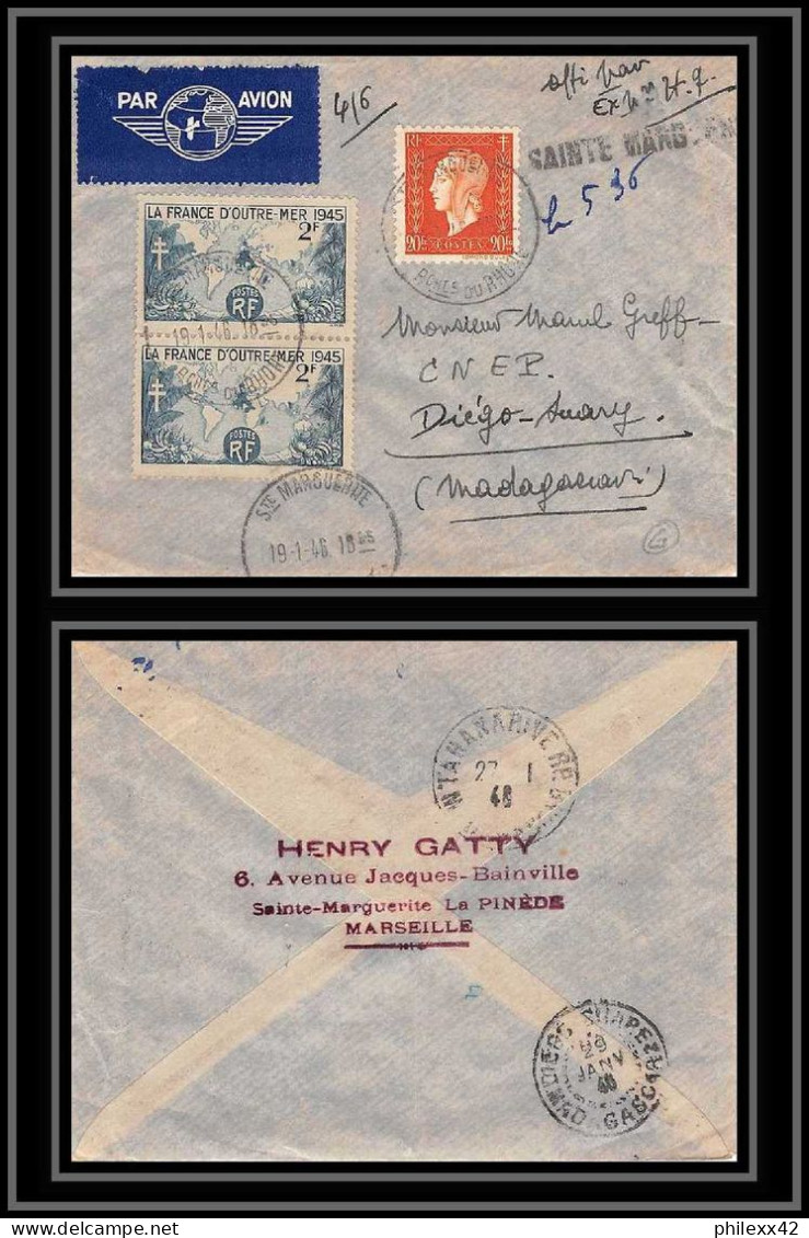 107700 Lettre Recommandé Provisoire Cover Bouches Du Rhone Dulac Marseille Sainte Marguerite Pour Madagascar 1946 - 1960-.... Brieven & Documenten