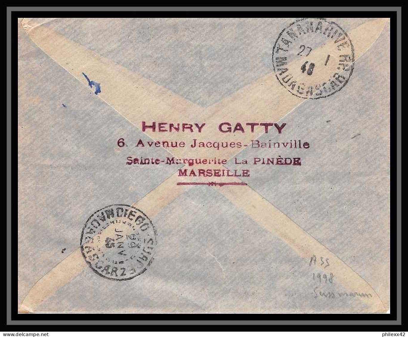 107701 Lettre Recommandé Provisoire Cover Bouches Du Rhone Dulac Marseille Sainte Marguerite Pour Madagascar 1946 - 1960-.... Storia Postale