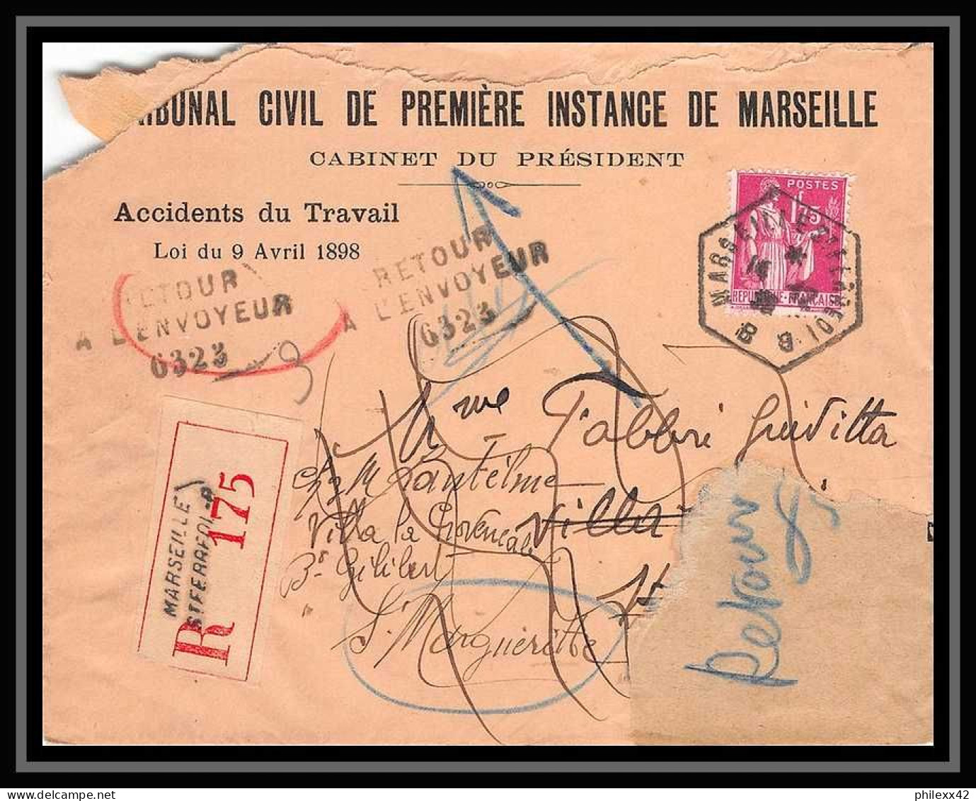 107758 lot de 12 Lettres dont recommandé Bouches du rhone Marseille Sainte marguerite