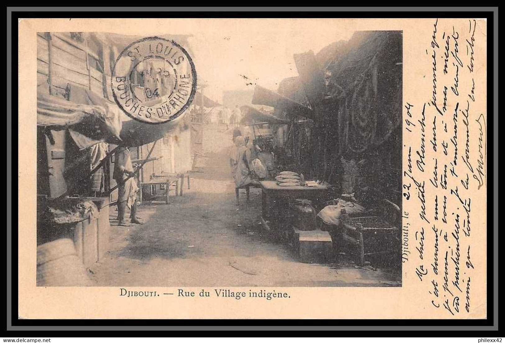 107442 Carte Postale (postcard) Bouches Du Rhone Djibouti Village Indigène Pour Marseille Saint Just 1904 - Cartas & Documentos