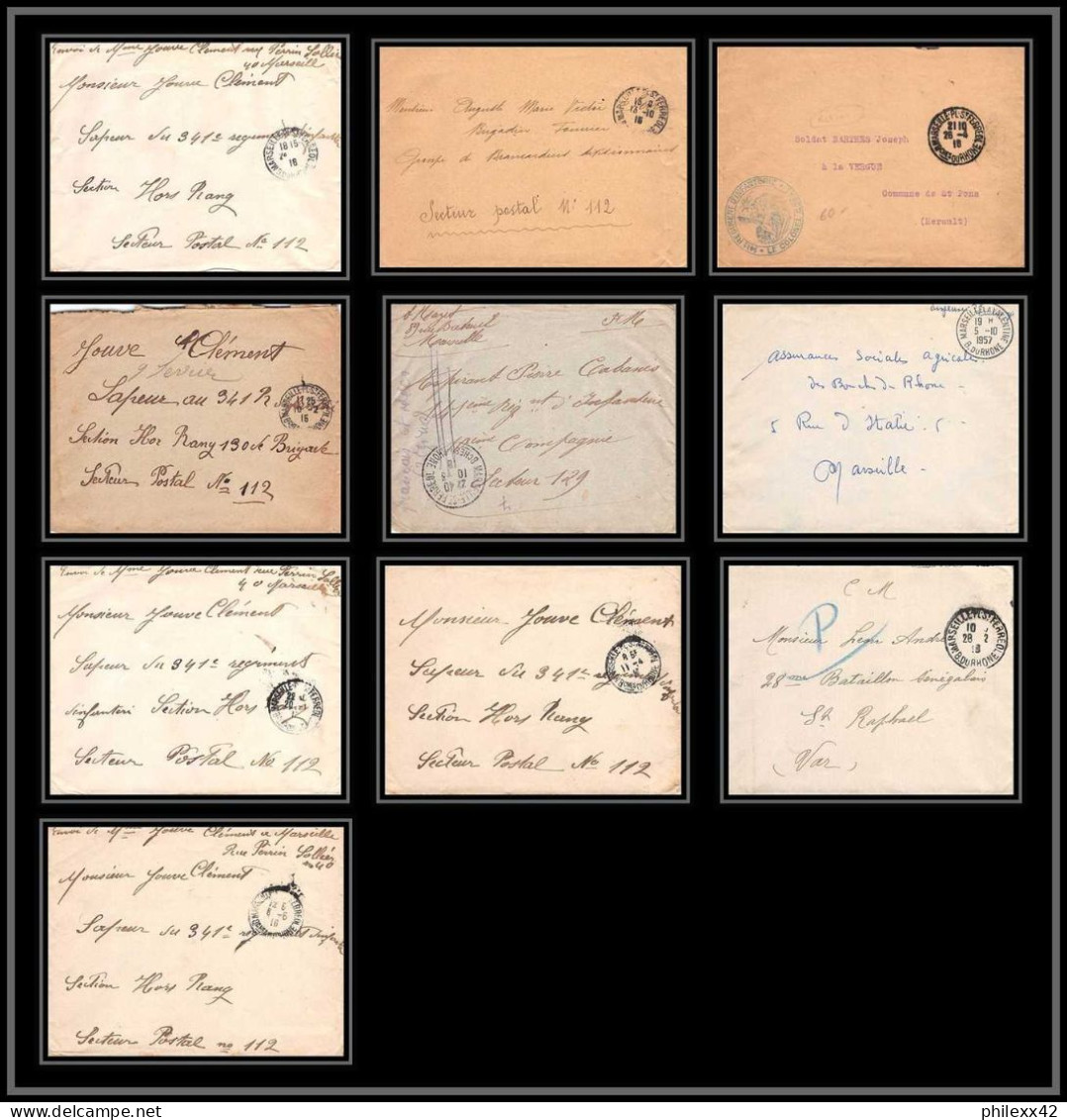 107173 Lot De 10 Lettres Cover Guerre 1914 -1918 Bouches Du Rhone Marseille - Collections