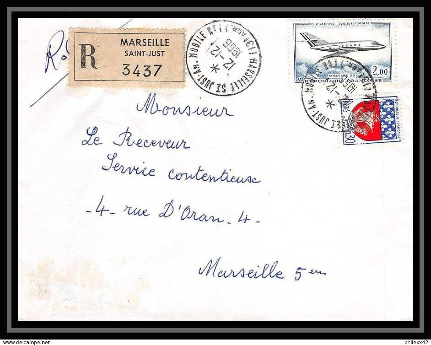 107028 Lettre Recommandé Cover Bouches Du Rhone Pa Poste Aerienne N°42 Mystère 20 Marseille Saint Just 1966 - 1960-.... Briefe & Dokumente