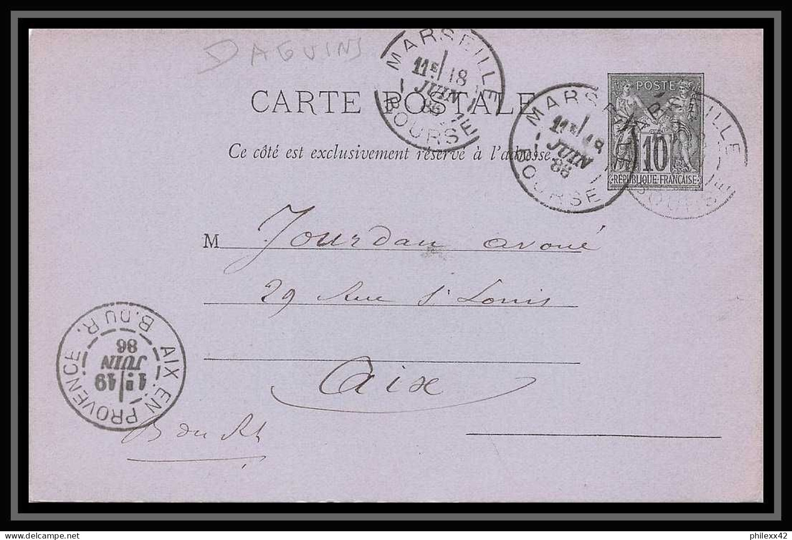 108980 Carte Postale Entier Postal Stationery Bouches Du Rhone 10c Sage 1886 Marseille Bourse Daguin - Cartes Postales Types Et TSC (avant 1995)