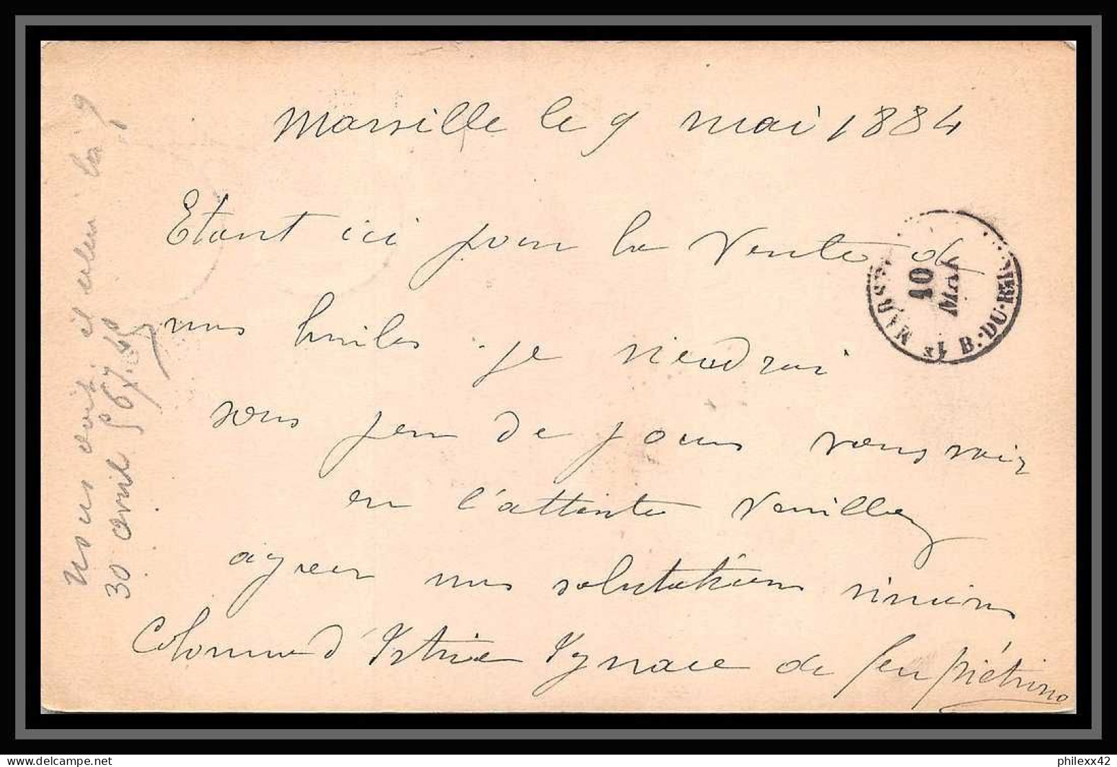 108966 Carte Postale (postcard) Entier Postal (Stamped Stationery) Bouches Du Rhone 10c Sage 1884 Marseille Bourse - Cartes Postales Types Et TSC (avant 1995)