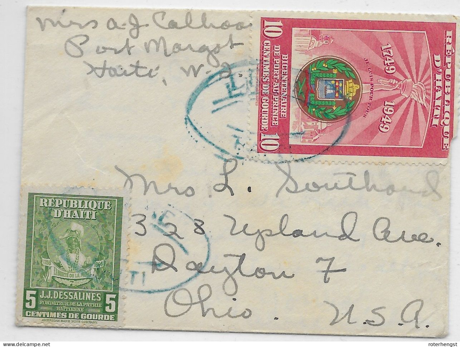 Haiti Letter To USA 1950 Stamp With Fault But Good Green Haiti Cancel - Haiti