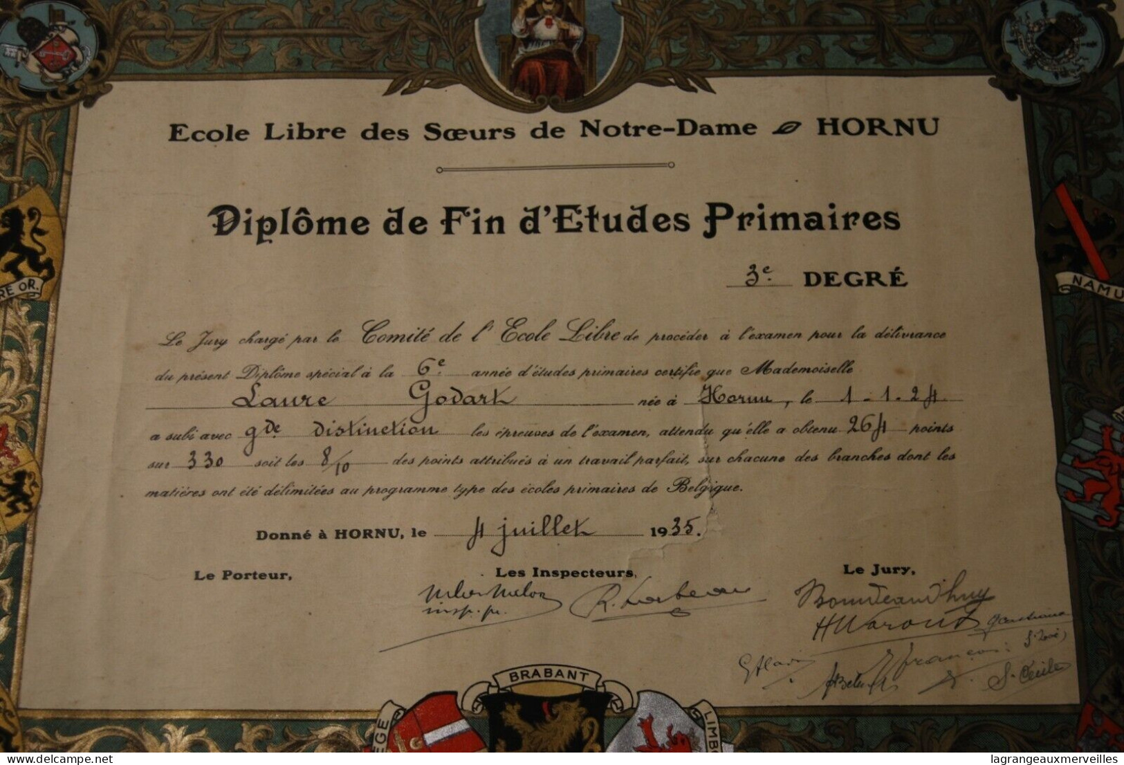 AF1 Ancien Certificat D'études Primaires - Hornu - 1935 - Diplomas Y Calificaciones Escolares