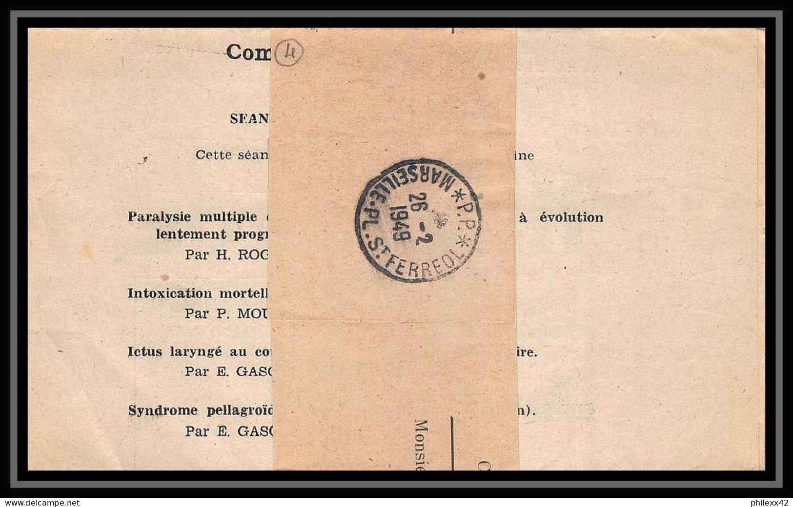 108195 Lettre Cover Bouches Du Rhone Marseille Saint Ferréol Port Payé Journal 1949 - Marques D'armée (avant 1900)