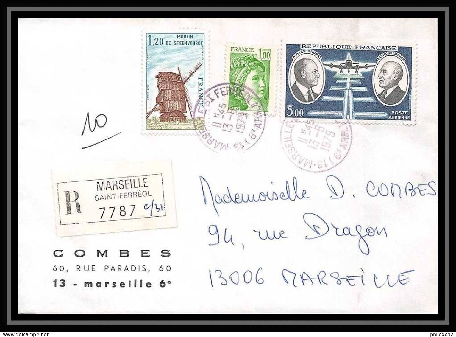 108176 Lettre Recommandé Cover Bouches Du Rhone Cachet Rose Pa Poste Aerienne N°46 1979 Marseille Saint Ferréol A6 - 1960-.... Lettres & Documents