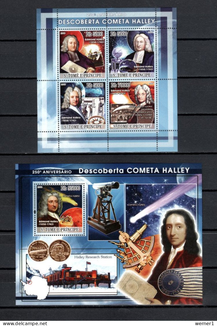 Sao Tome E Principe (St. Thomas & Prince) 2008 Space, Halley's Comet Sheetlet + S/s MNH - Africa