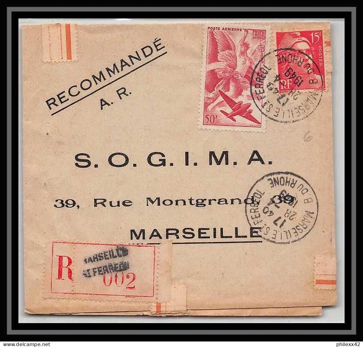 108071 Lettre Recommandé Cover Bouches Du Rhone Pa Poste Aerienne N°17 Iris Marseille Saint Ferréol 1949 - 1960-.... Cartas & Documentos