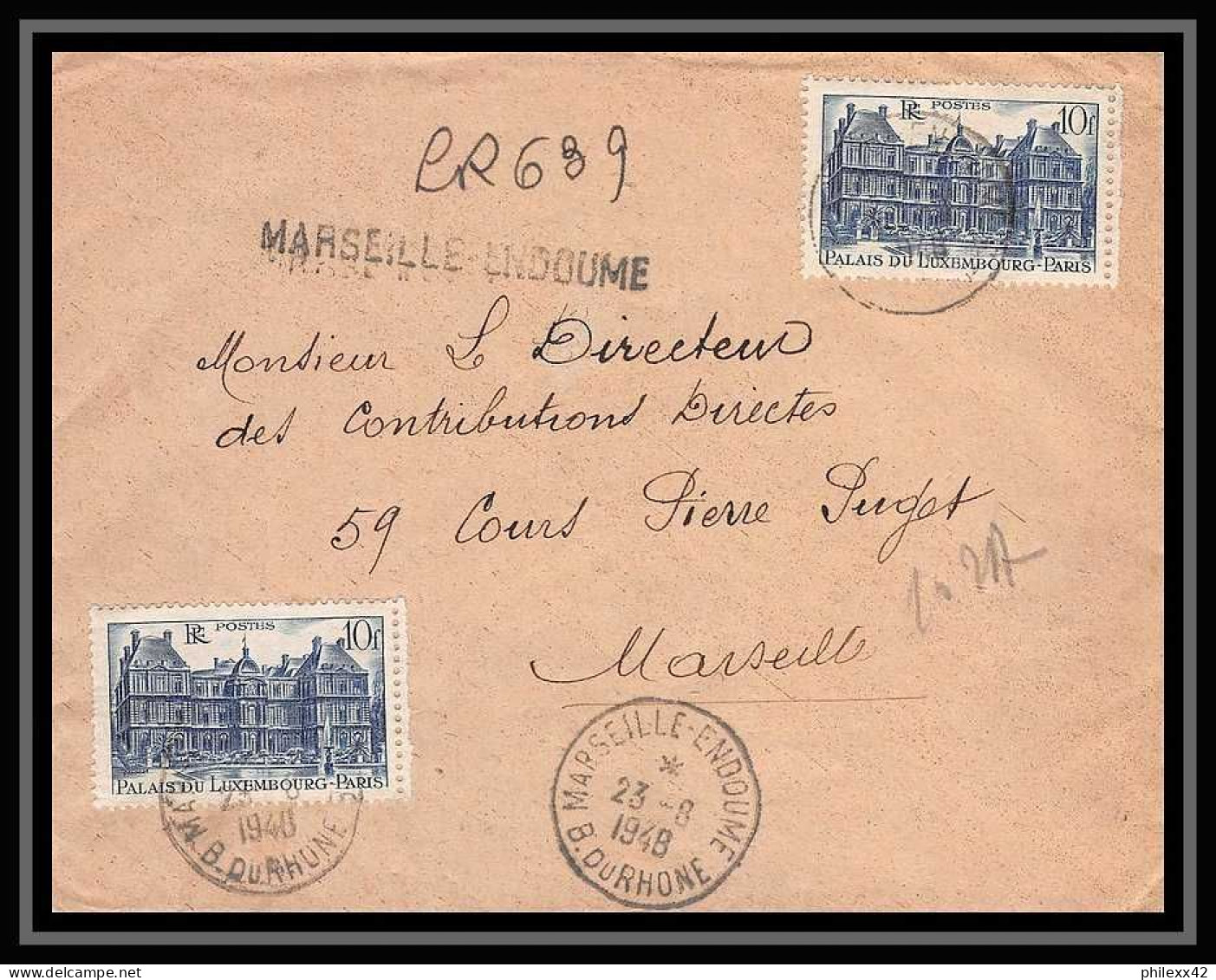 110242 Lettre Recommandé Provisoire Cover Bouches Du Rhone N°760 Luxembourg 1948 Marseille Endoume  - Cachets Provisoires