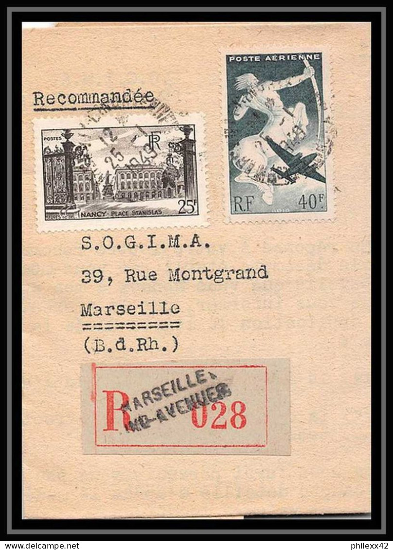 109916 Lettre Recommandé Cover Bouches Du Rhone PA Poste Aerienne N°16 Sagittaire + 778 Nancy 1949 Marseille Cinq Avenue - 1960-.... Storia Postale