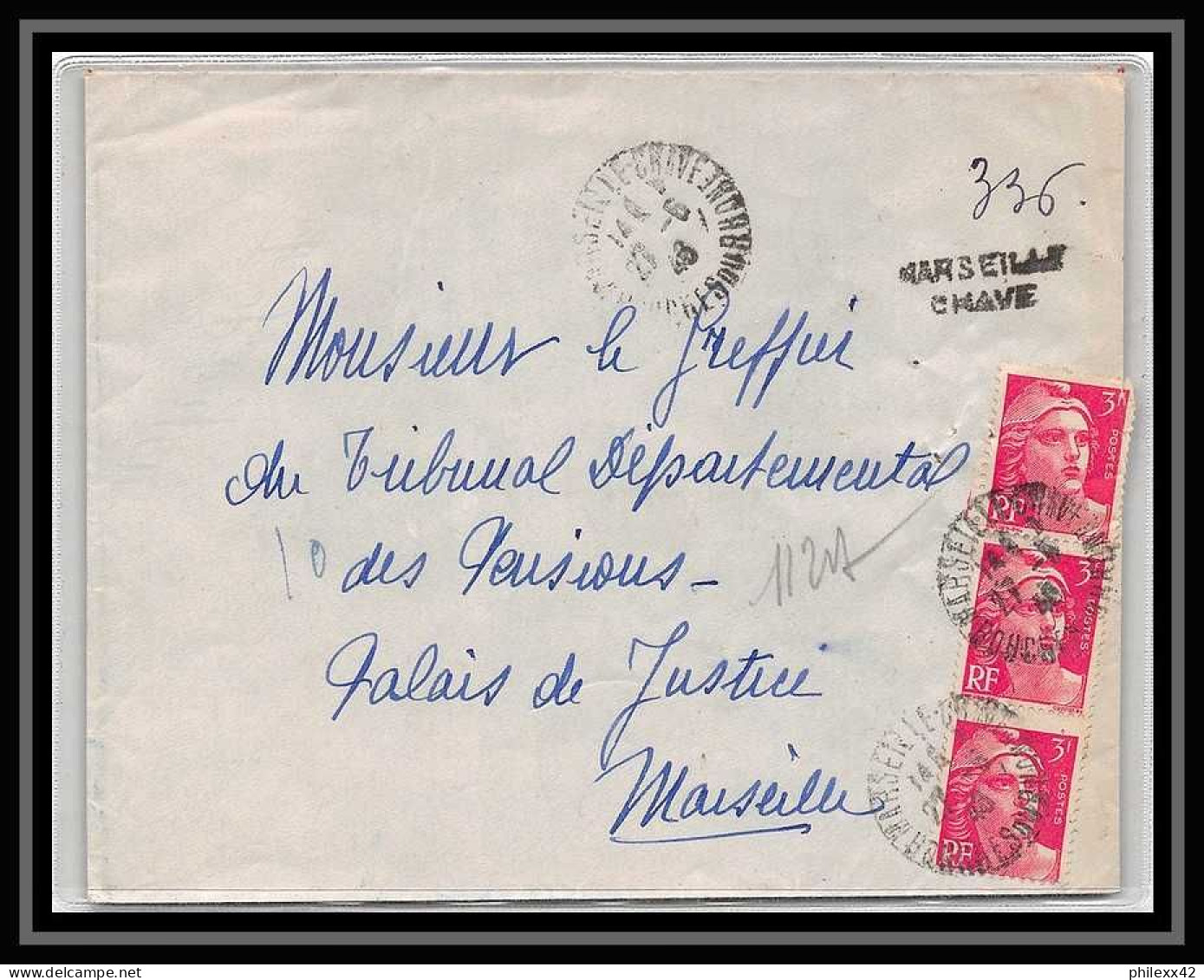 109798 Lettre Recommandé Provisoire Cover Bouches Du Rhone N°716 Gabndon Bande 3 X3 1948 Marseille Chave - Matasellos Provisorios