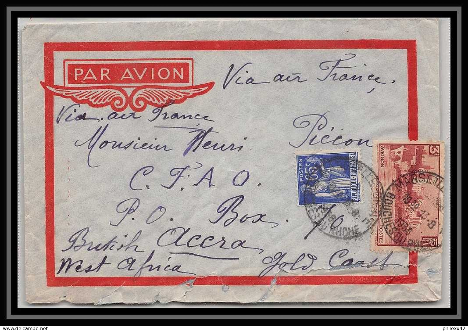 109773 Lettre Cover PA Poste Aerienne Aviation Bouches Du Rhone N°391 Avignon Marseille Chave A4 Pour Accra Gold Coast 1 - 1960-.... Covers & Documents