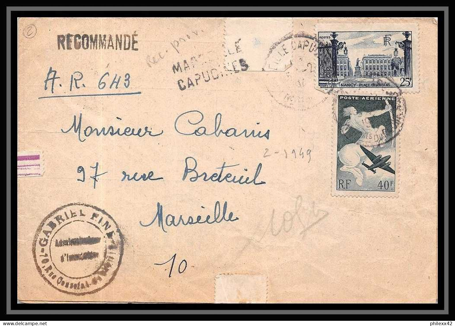 109317 Lettre Recommandé Provisoire Cover Bouches Du Rhone PA Poste Aerienne N°16 Sagittaire 822 Marseille Capucines - 1960-.... Briefe & Dokumente