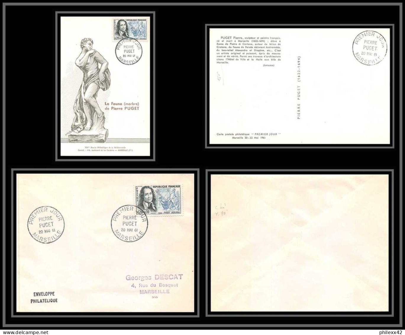 111322 Lettre Cover + Carte Maximum (card) Bouches Du Rhone N°1296 Puget 1961 Marseille  - 1960-1969