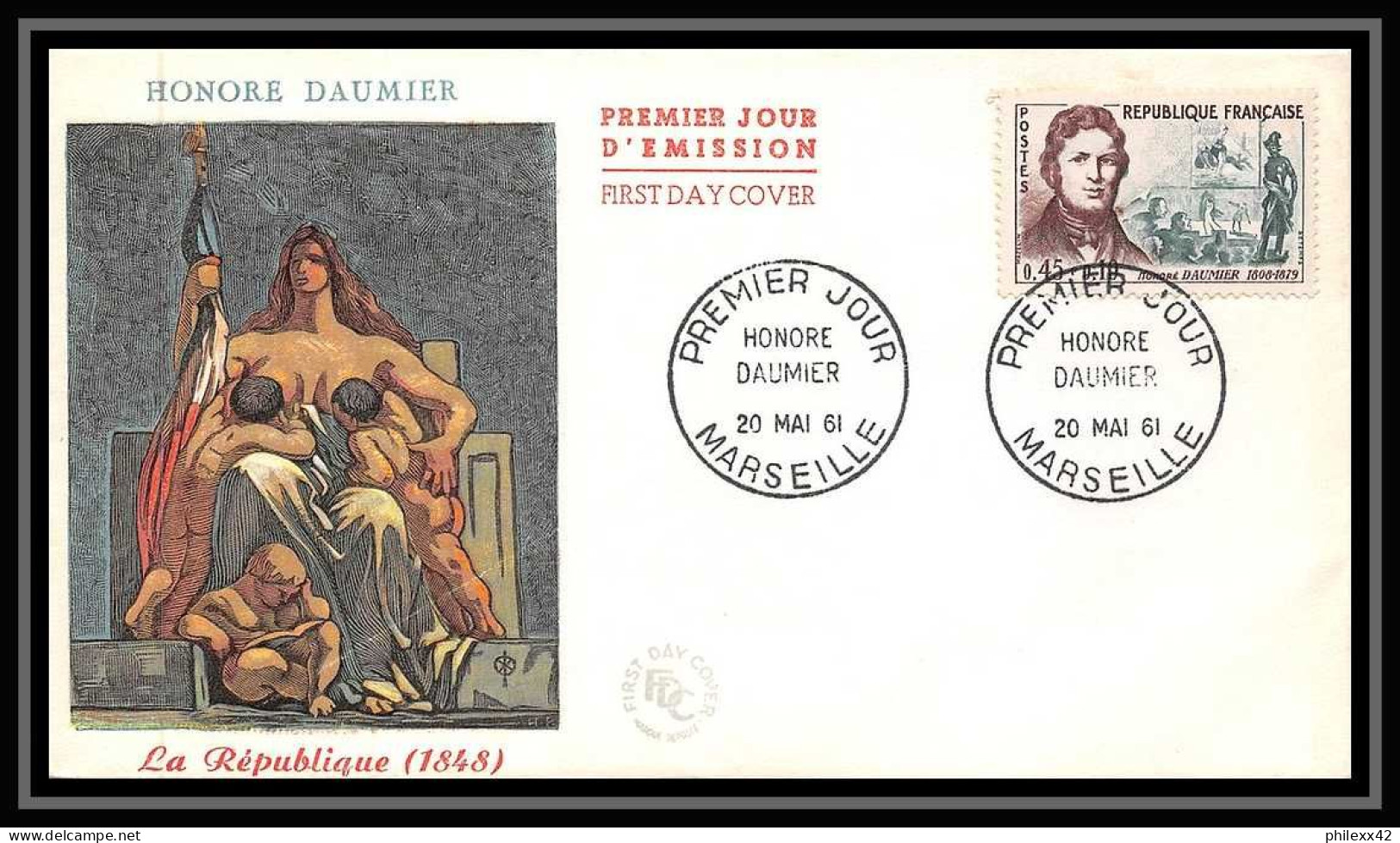 111319 Lettre Cover + Carte Maximum (card) Bouches Du Rhone N°1299 Daumier 1961 Marseille  - 1960-1969