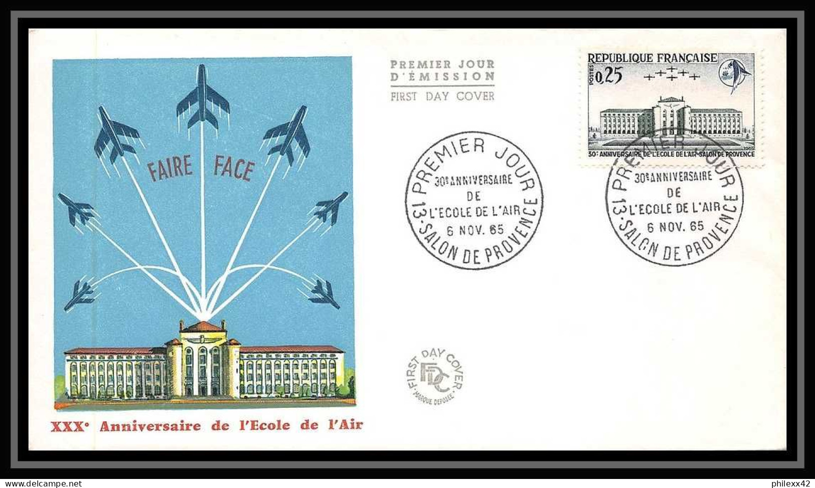 111314 lot de 5 Lettre cover + Carte maximum (card) Bouches du rhone N°1463 ecole d l'air 1965 Marseille 